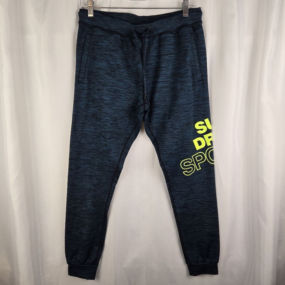 Super Dry Sport Logo Teal Heathered Womens Pull On Jogger Sweat Pants Size 8